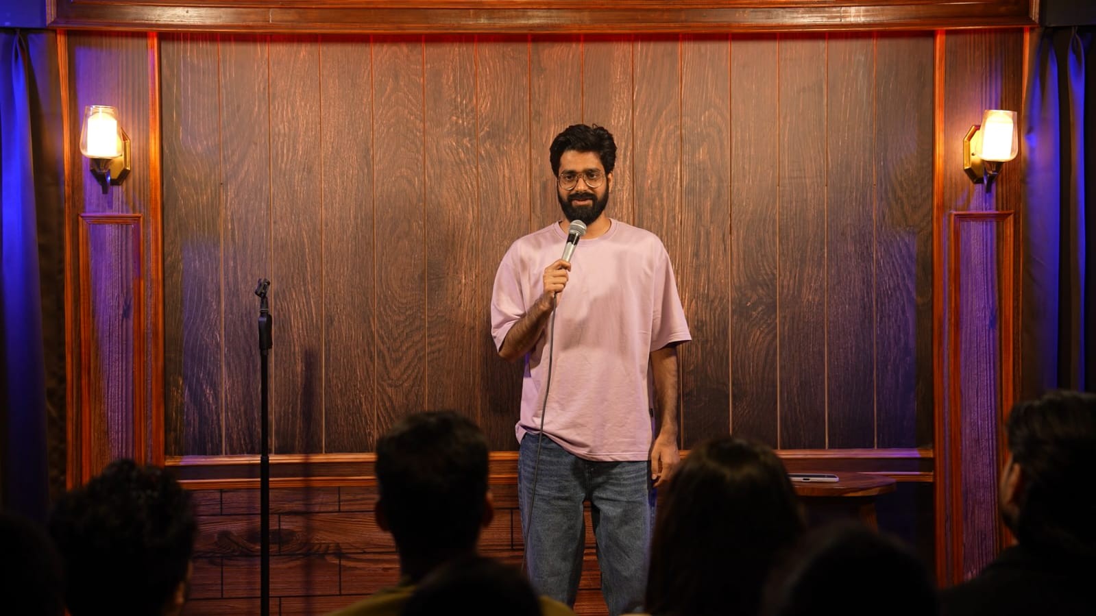 Highlane Comedy Club stage setup with microphone