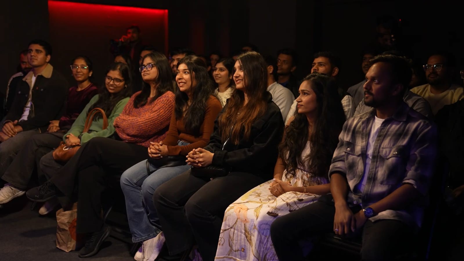 Crowd laughing during open mic night in Noida